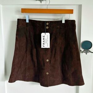 FRAME Denim Brown Lamb Leather Mini Skirt Snap Front Size 30 NWT